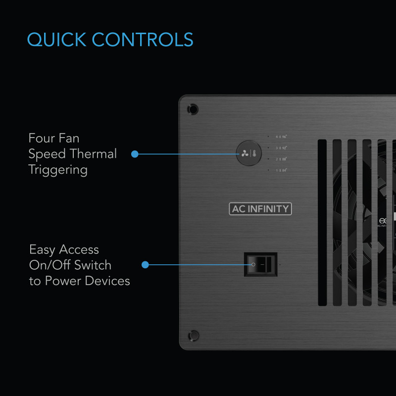 Quiet Cooling Cabinet Fan System with Power Outlets and USB Ports, Intelligent Thermal Triggering, for Home Theaters, Entertainment Centers, and AV Cabinets