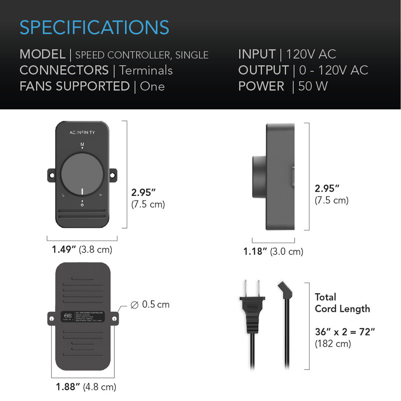 AC Axial Muffin Fan Speed Controller Cord