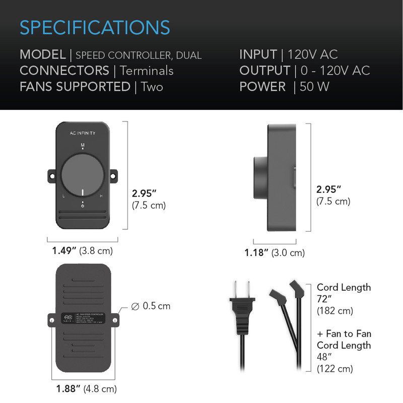 AC Axial Muffin Fan Speed Controller Cord