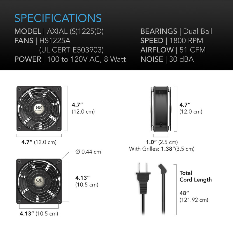 картинка AXIAL 1225, низкоскоростной вентилятор охлаждения 120 В перем. тока, 120 мм x 120 мм x 25 мм от магазина Одежда+