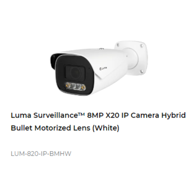 картинка IP камера Luma 820 SERIES 8MP IP OUTDOOR HYBRID BULLET MOTORIZED LENS CAMERA white от магазина Одежда+