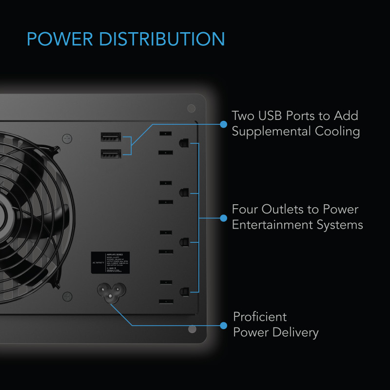 Quiet Cooling Cabinet Fan System with Power Outlets and USB Ports, Intelligent Thermal Triggering, for Home Theaters, Entertainment Centers, and AV Cabinets